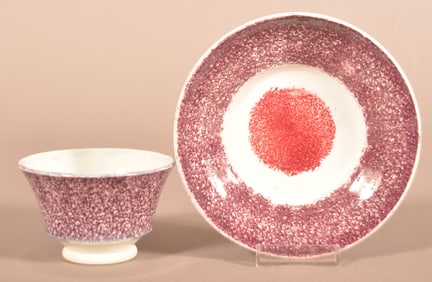 Purple Spatter China Cup and Saucer.