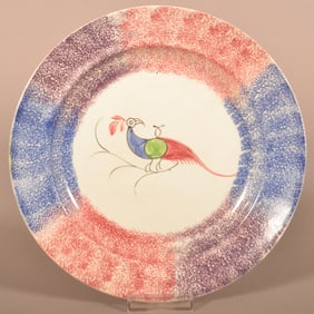 3-Color Spatter Peafowl Pattern Ironstone Plate.