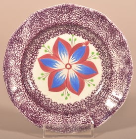 Purple Spatter Dahlia Pattern Ironstone Cup Plate.