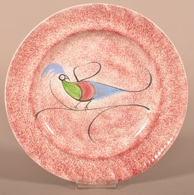 Red Spatter Peafowl Pattern Ironstone China Plate.