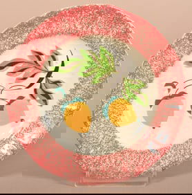 Red Spatter Acorn Pattern Ironstone Cup Plate.