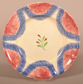 Red & Blue Spatter Festoon Pattern Ironstone Plate.