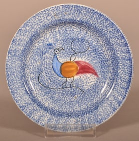 Blue Spatter Peafowl Pattern China Cup Plate.