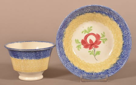 Blue & Yellow Spatter Adams Rose Cup & Saucer.