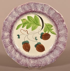 Purple Spatter Ironstone China Acorn Pattern Plate.