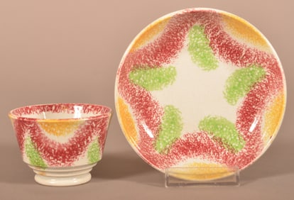 Spatterware Festoon Pattern Child's Cup & Saucer.