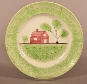 Green Spatter Schoolhouse Pattern Ironstone Plate.