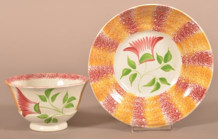 Rainbow Spatter China Thistle Pattern Cup & Saucer.