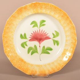 Rare Yellow Spatter China Cockscomb Pattern Plate.