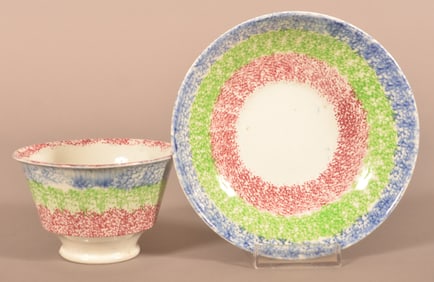 3-Color Spatterware China Cup and Saucer.