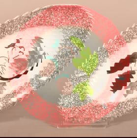 Red Spatter Acorn Pattern Ironstone Cup Plate.