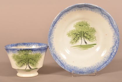 Scarce Blue Spatter Tree Pattern Cup and Saucer.