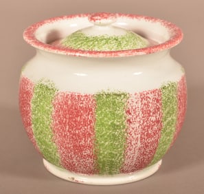 Red & Green Rainbow Spatter Covered Sugar Bowl.