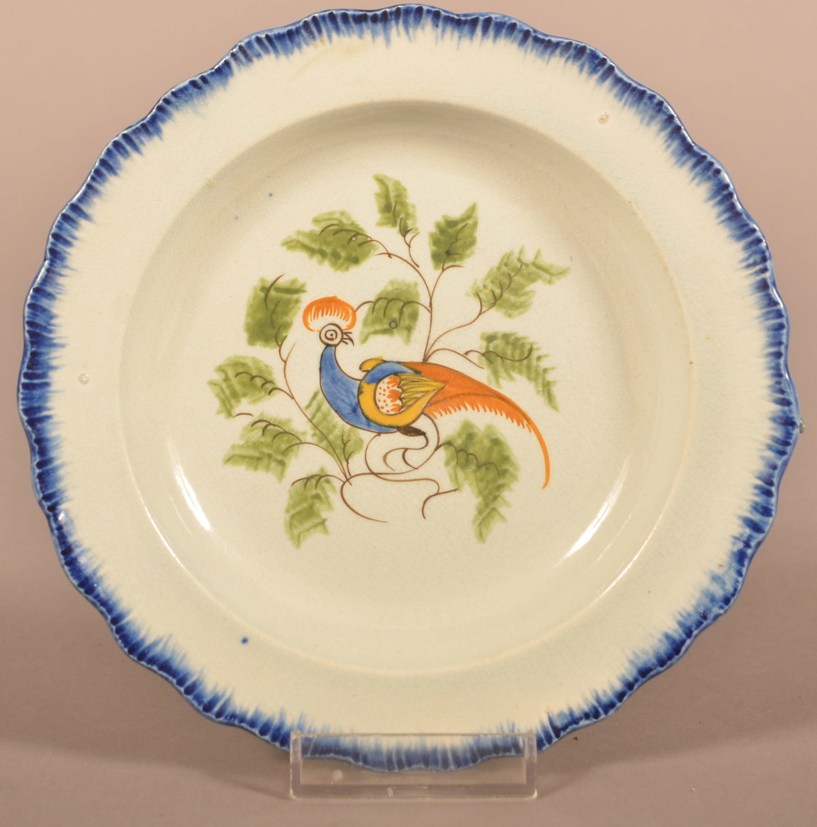Leeds Soft Paste Blue Feather-Edge Toddy Plate. (1 of 3)