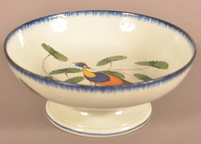 Rare Leeds Soft Paste China Peafowl Small Compote.
