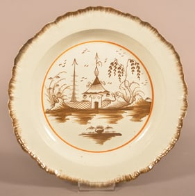 Leeds Soft Paste China Brown Feather-Edge Plate.