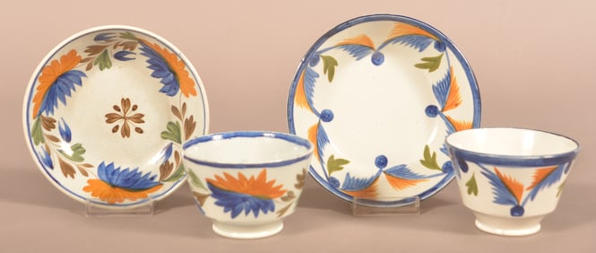 Two Leeds Soft Paste China Cups and Saucers.