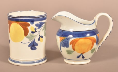 Leeds Soft Paste China Small Mug and Cream Pitcher.