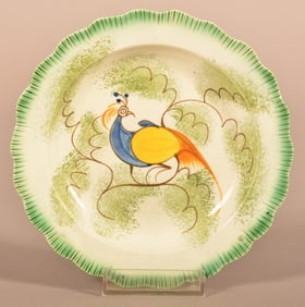 Leeds China Green Feather-Edge Peafowl Toddy Plate.