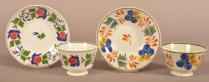 Two Leeds Soft Paste China Cups and Saucers.