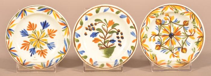 Three Leeds Soft Paste China Cup Plates.