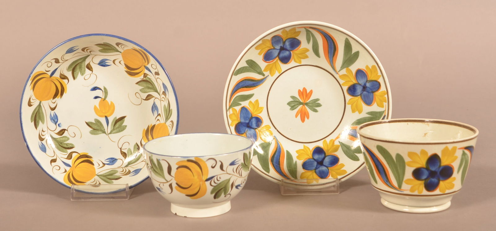 Two Leeds Soft Paste China Cups and Saucers. (1 of 4)