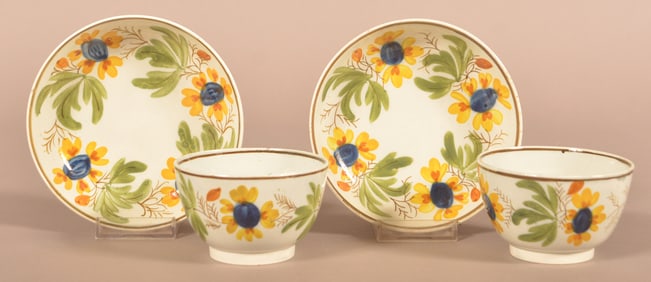 Two Matching Leeds Soft Paste Cups and Saucers.