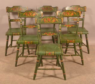 Set of 6 PA 19th C. Plank Seat Side Chairs.