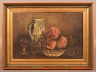 Primitive Oil on Canvas Still Life Painting.