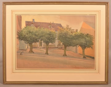 H. Lonborg Watercolor Landscape Painting.