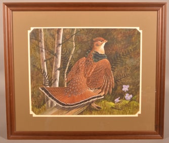 F. W. Wetzel Watercolor Ruffed Grouse Painting.