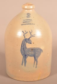 Rare A.J. Buttler Deer 3-Gal. Stoneware Jug.