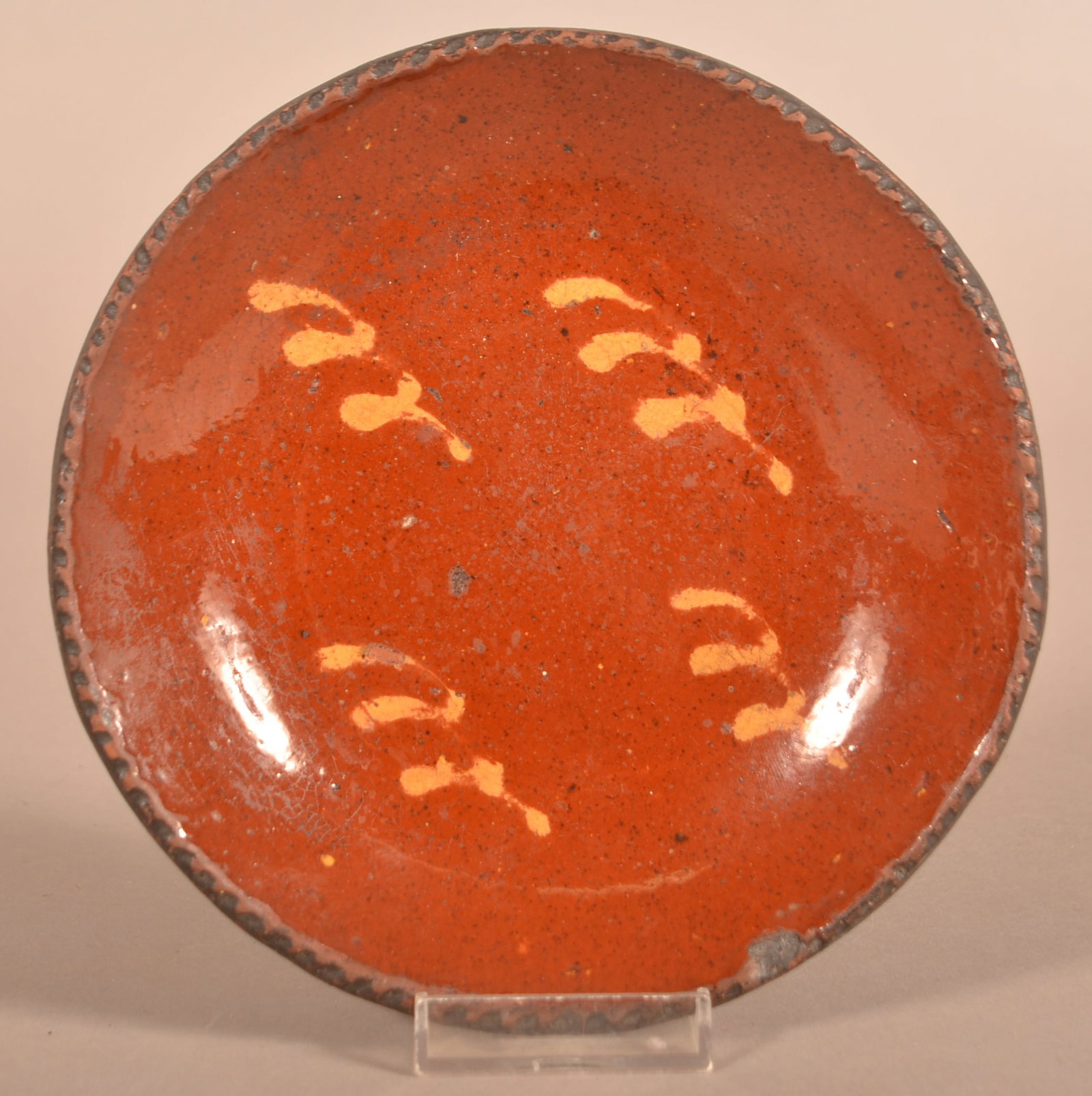 PA 19th C. Yellow Slip-Decorated Redware Plate. (1 of 3)