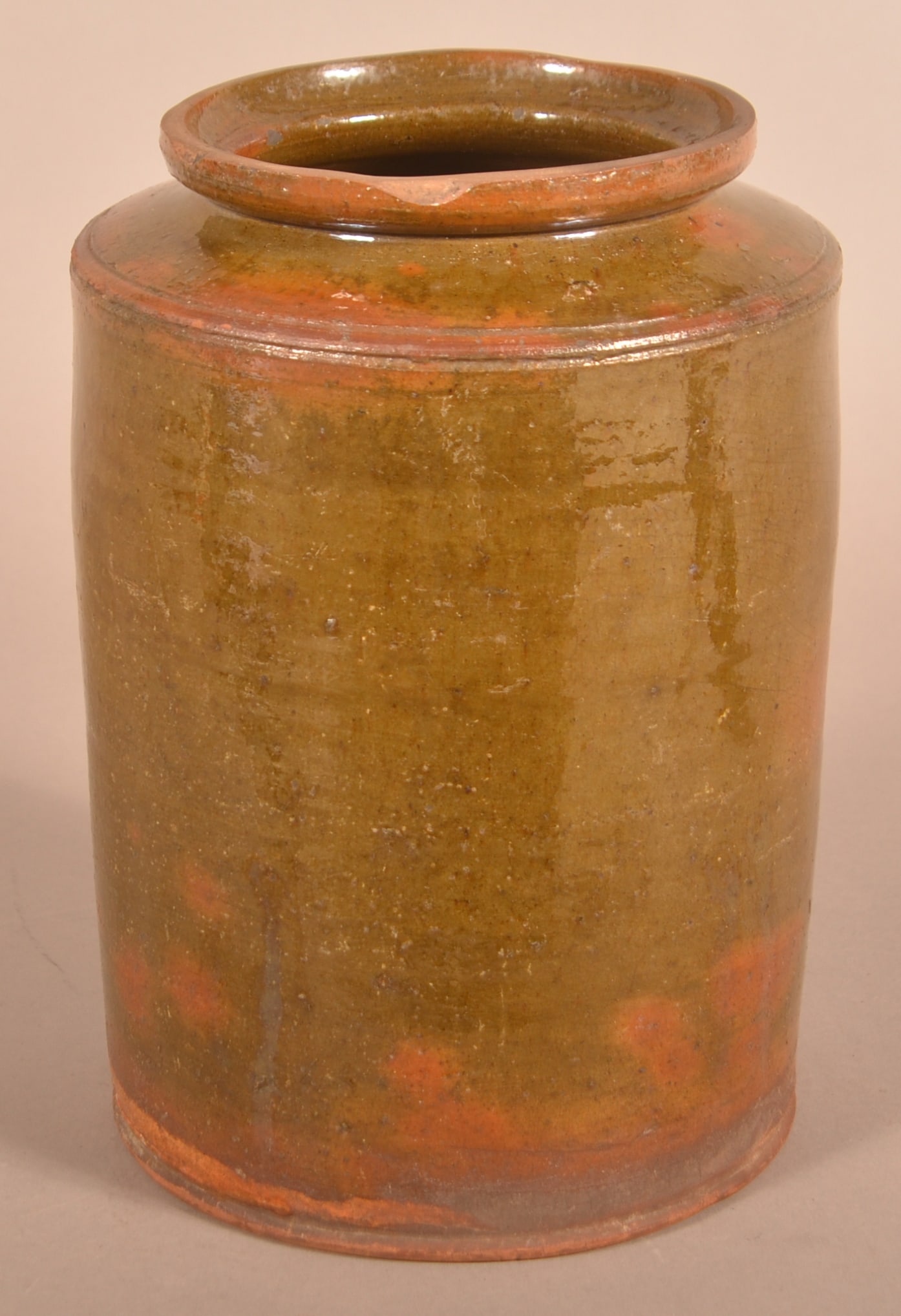 New England 19th C. Glazed Redware Storage Jar. (1 of 4)