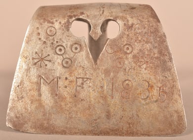 Decorated Iron Dough Scraper Signed "M.F. 1835".