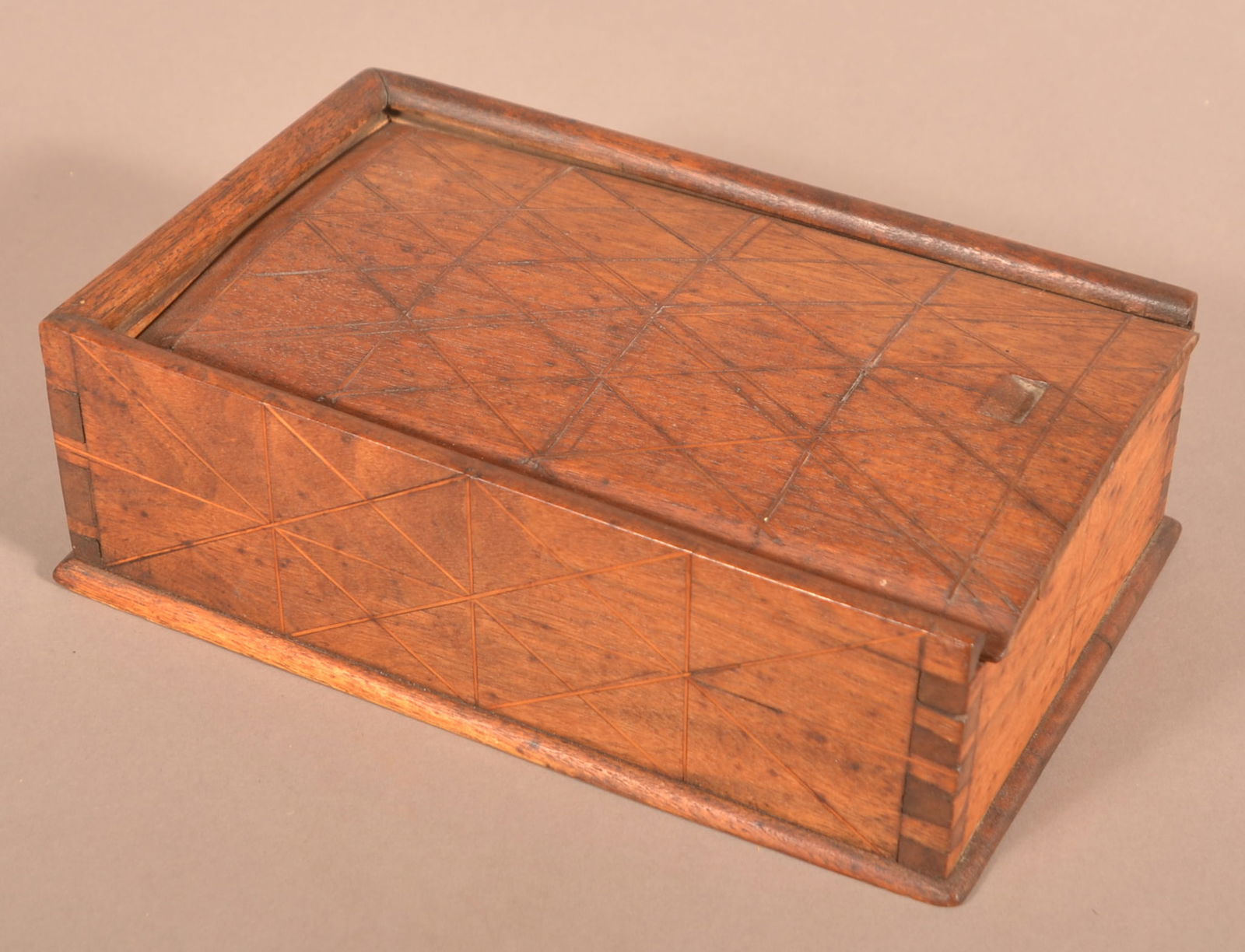 Geometric Line Inlaid Walnut Slide-Lid Spice Box. (1 of 8)