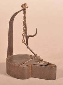 19th C. Sheet Iron and Wrought Iron Betty Lamp.