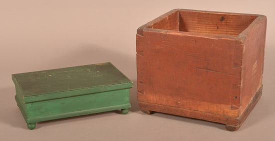 Two Antique Painted Softwood Dovetailed Boxes.