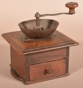 J. Fisher 19th C. Iron-Mounted Walnut Coffee Mill.