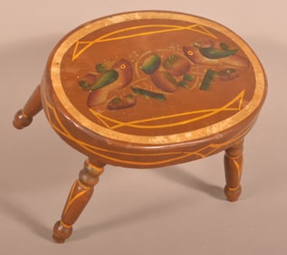 PA Late 19th Century Paint-Decorated Footstool.