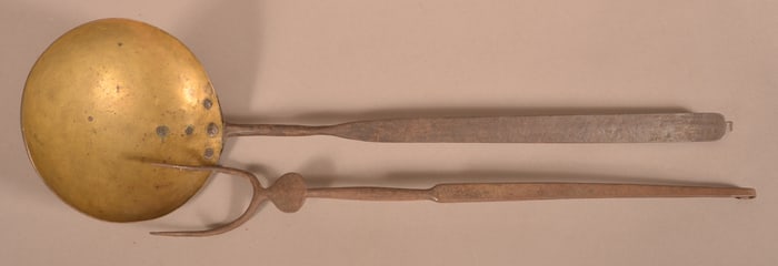 Two Antique Wrought Iron Hook Kitchen Utensils.