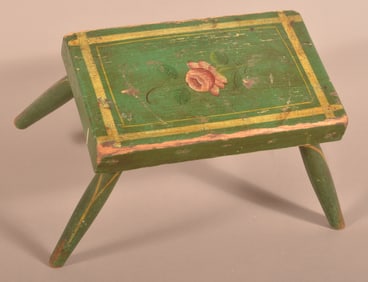PA Late 19th C. Paint-Decorated Footstool.