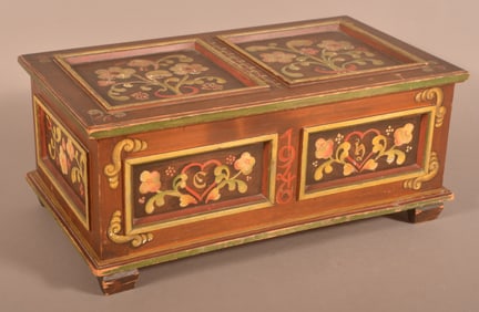 German Polychrome-Painted Pine Box Dated 1946.