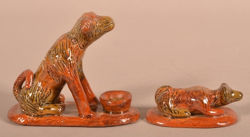Two Early Breininger Redware Dog Figures.