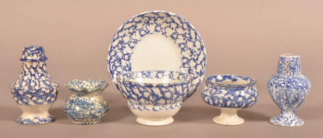 Lot of English Blue Sponge-Decorated Ironstone.