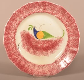Red Spatter China Peafowl Pattern Paneled Plate.