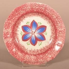 Red Spatter Ironstone Dahlia Pattern Cup Plate.