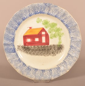 Blue Spatter Schoolhouse Pattern Paneled Plate.