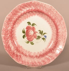 Red Spatter Ironstone Adams Rose Pattern Plate.