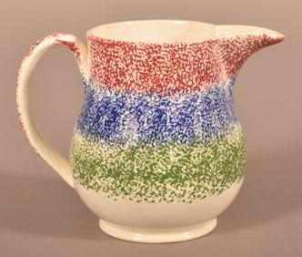3-Color Spatter China Bulbous-Form Cream Pitcher.